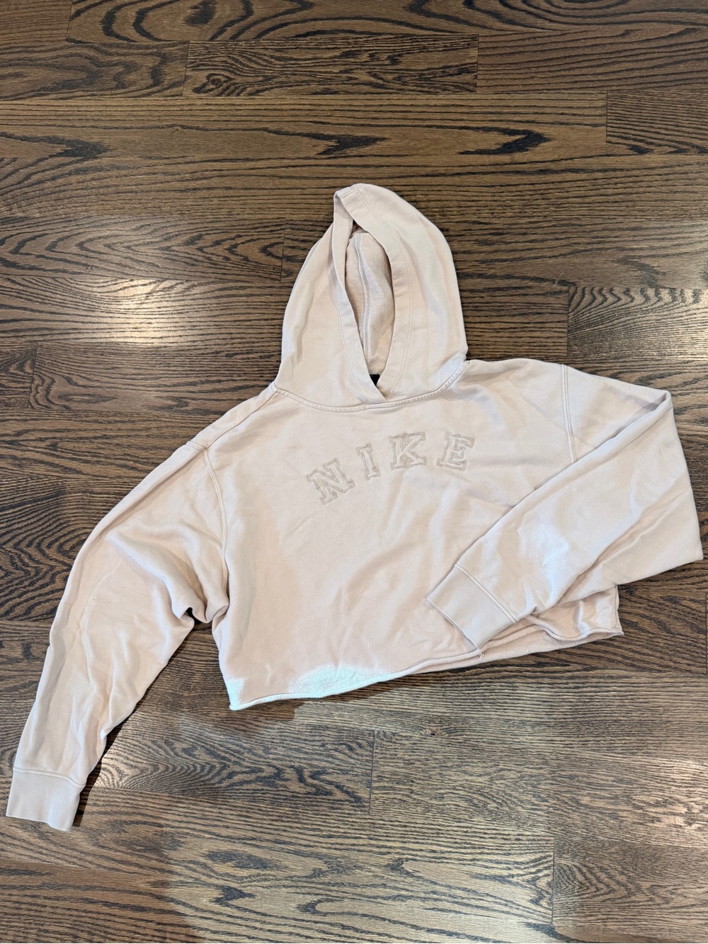 NIKE Women's Cropped Hooded Sweatshirt in Light beige with Barry’s bootcamp logo